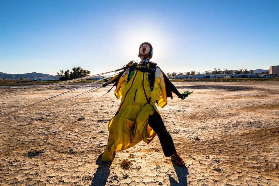 wakita nozomu after first wingsuit jump